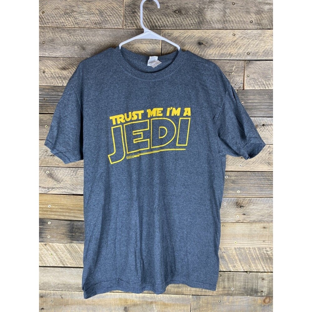 Star Wars Men's Sz L Trust Me I'm A Jedi Gray With Yellow Heavyweight T-Shirt